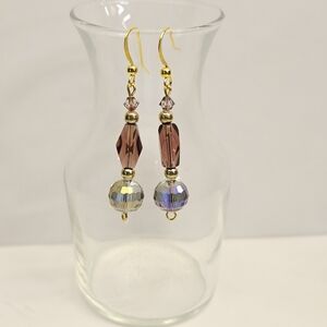Handmade Purple faceted Glass Beaded Earrings